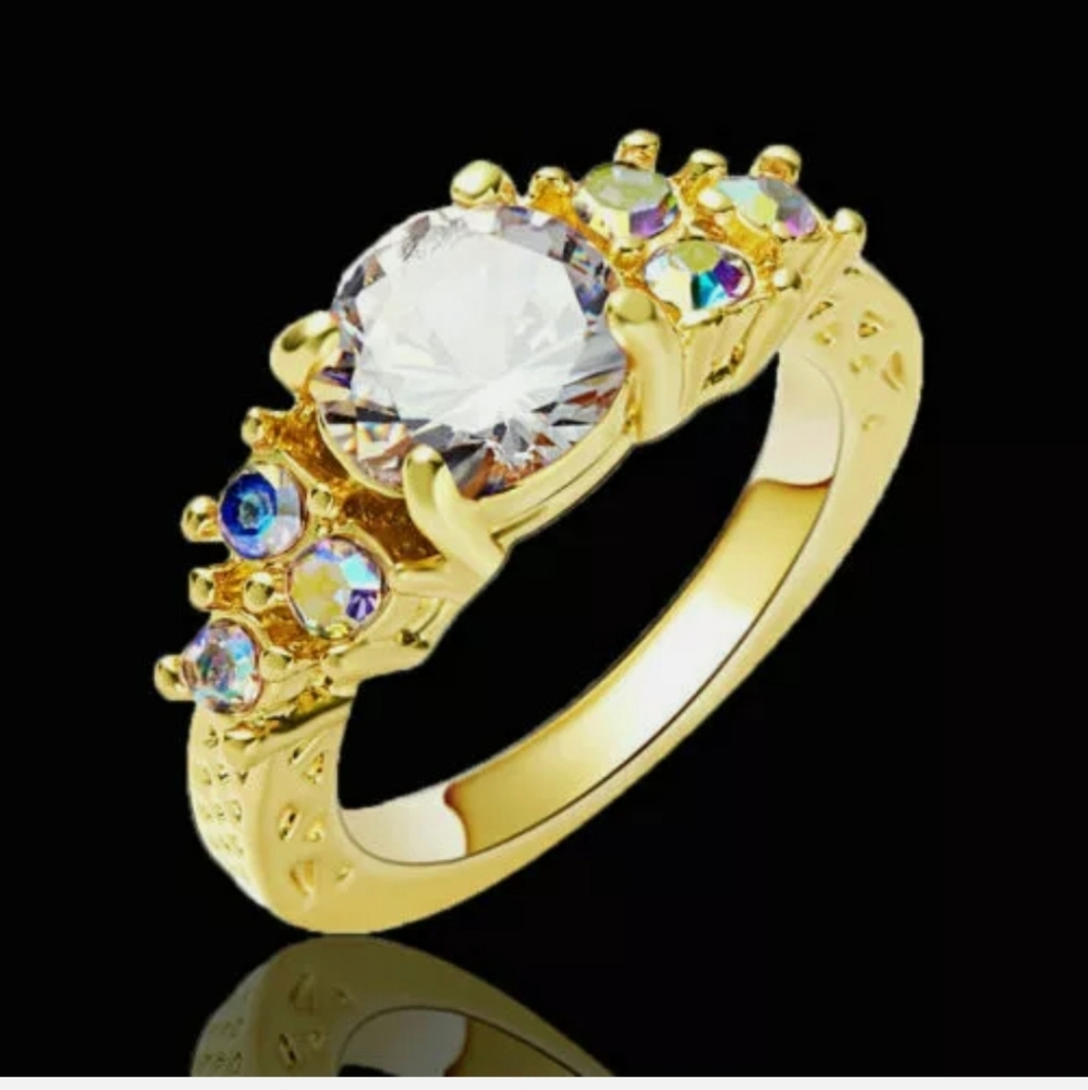 New White Sapphire Aurora Borealis Gold Ring.